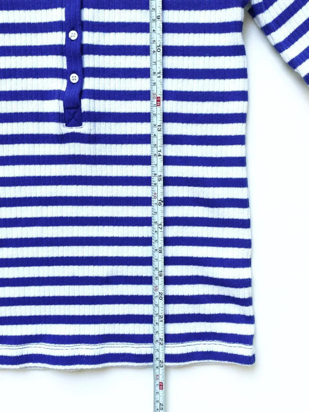 J.Crew Ribbed Elbow Sleeve Henley Blue White Striped XS